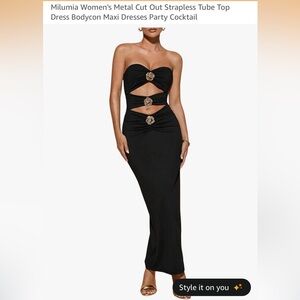 BROWN Metal Cutout Strapless Maxi Dress SIZE L